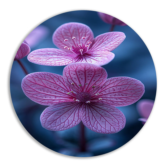 Close-up van roze bloemen in zacht licht aluminium muurcirkel