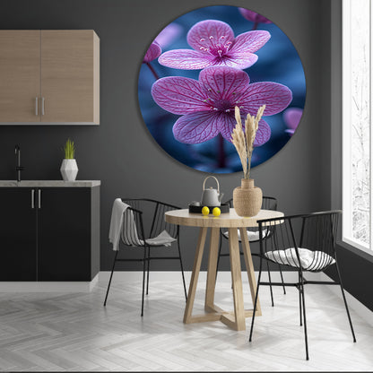 Close-up van roze bloemen in zacht licht aluminium muurcirkel