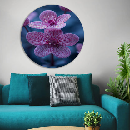 Close-up van roze bloemen in zacht licht aluminium muurcirkel