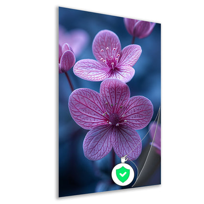 Close-up van roze bloemen in zacht licht poster