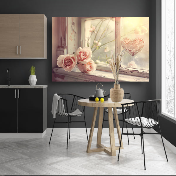 Impressionistische rozen op vensterbank canvas