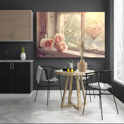 Impressionistische rozen op vensterbank canvas