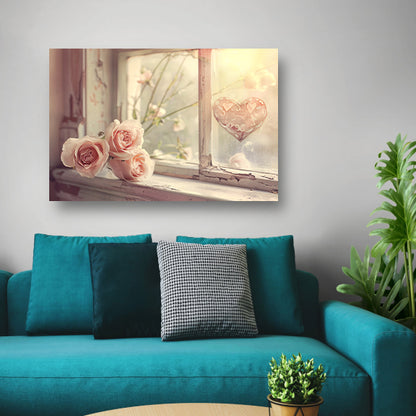 Impressionistische rozen op vensterbank poster