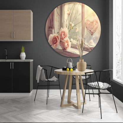 Impressionistische rozen op vensterbank aluminium muurcirkel