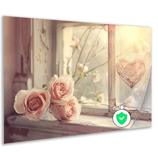 Impressionistische rozen op vensterbank poster