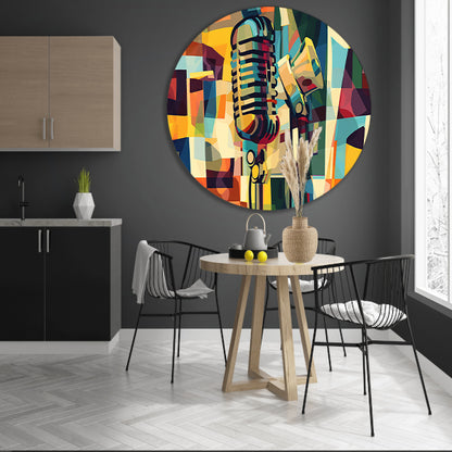 Abstracte microfoon in levendige kleuren aluminium muurcirkel