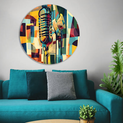 Abstracte microfoon in levendige kleuren aluminium muurcirkel