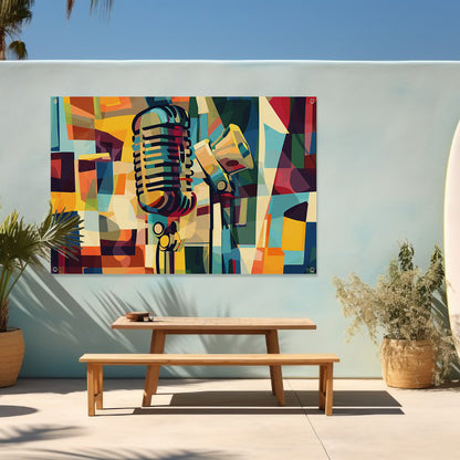 Abstracte microfoon in levendige kleuren tuinposter