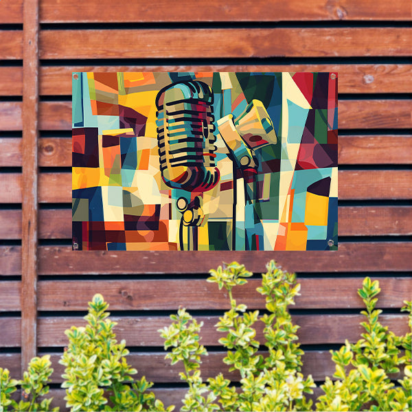 Abstracte microfoon in levendige kleuren tuinposter