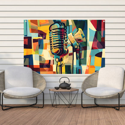 Abstracte microfoon in levendige kleuren tuinposter