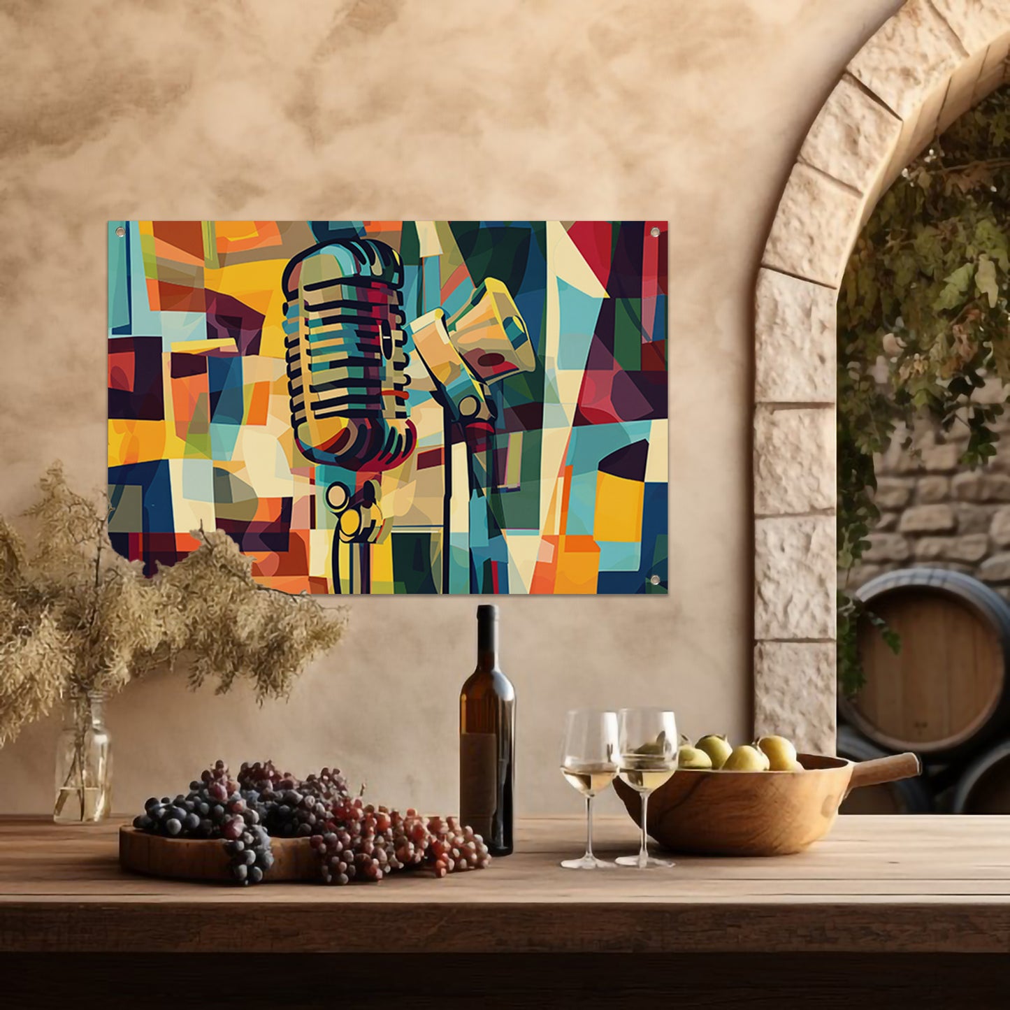 Abstracte microfoon in levendige kleuren tuinposter