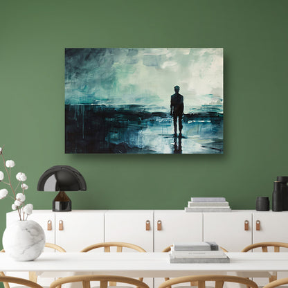 Abstract schilderij van man in landschap canvas