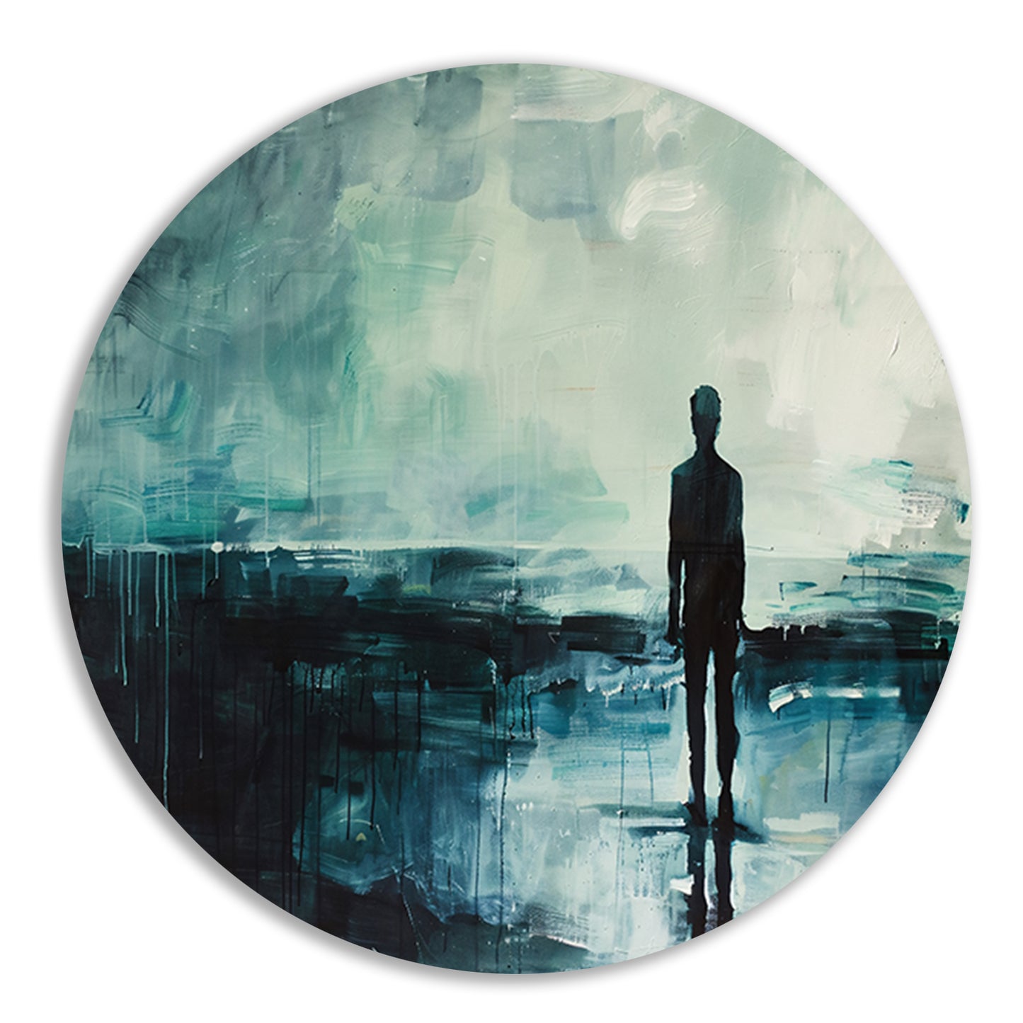 Abstract schilderij van man in landschap forex muurcirkel