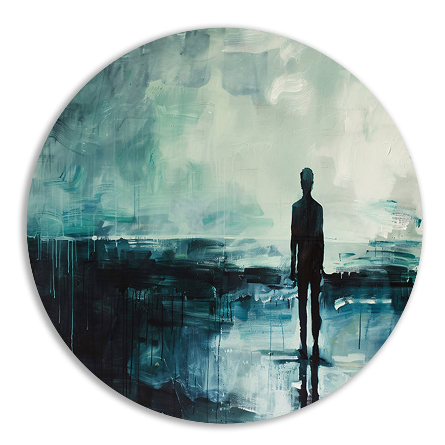 Abstract schilderij van man in landschap forex muurcirkel