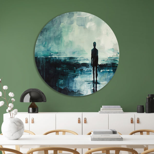 Abstract schilderij van man in landschap forex muurcirkel