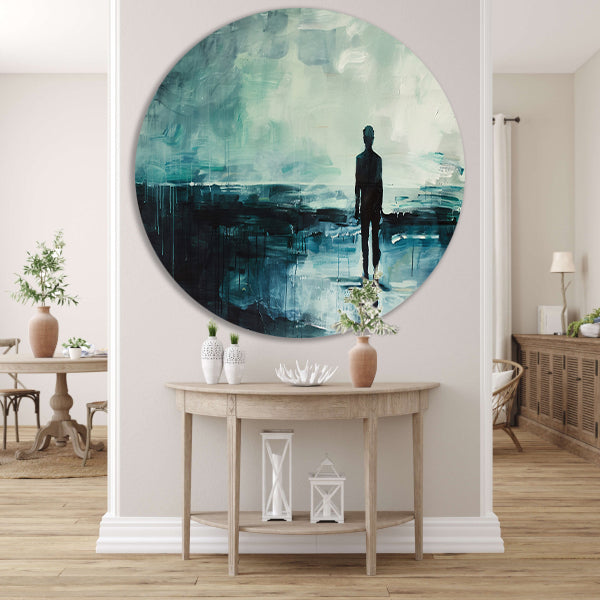 Abstract schilderij van man in landschap forex muurcirkel