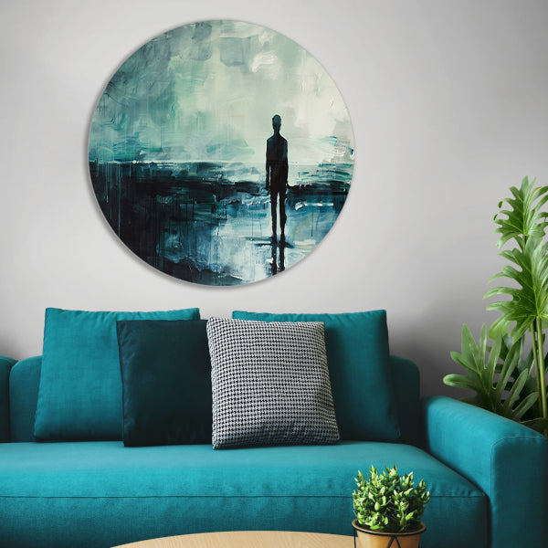 Abstract schilderij van man in landschap forex muurcirkel