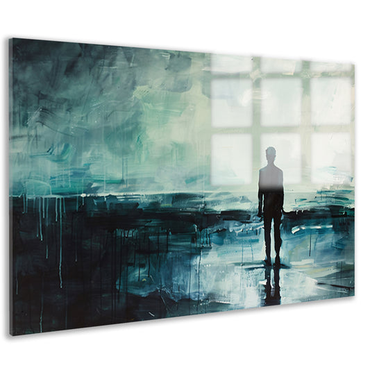 Abstract schilderij van man in landschap acrylglas