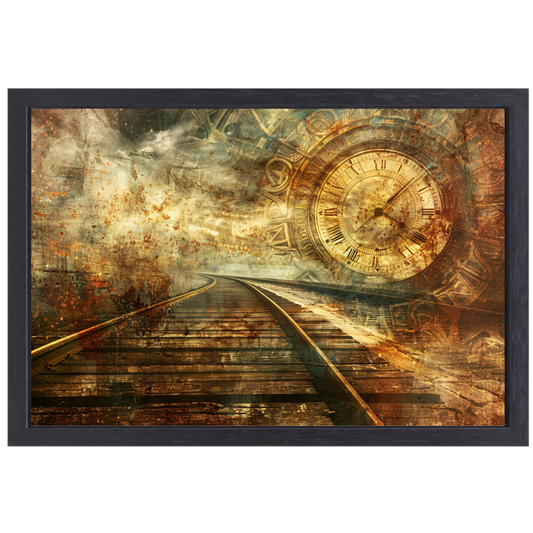Surrealistisch landschap met spoor canvas met baklijst