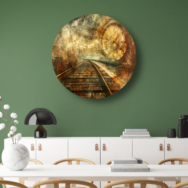 Surrealistisch landschap met spoor aluminium muurcirkel