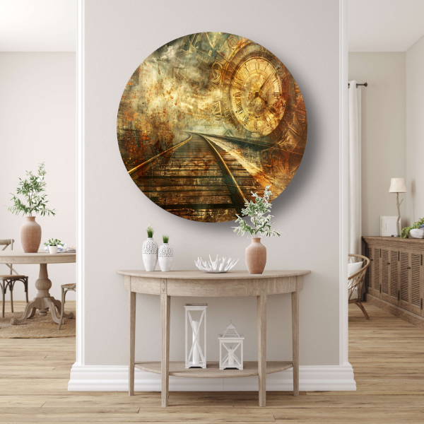 Surrealistisch landschap met spoor aluminium muurcirkel
