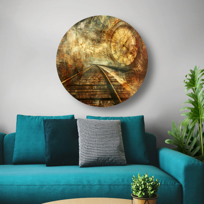 Surrealistisch landschap met spoor aluminium muurcirkel