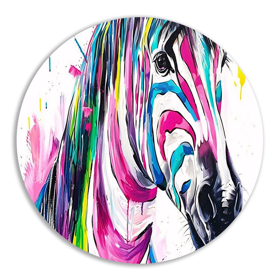 Kleurrijk abstract schilderij van een zebra aluminium muurcirkel