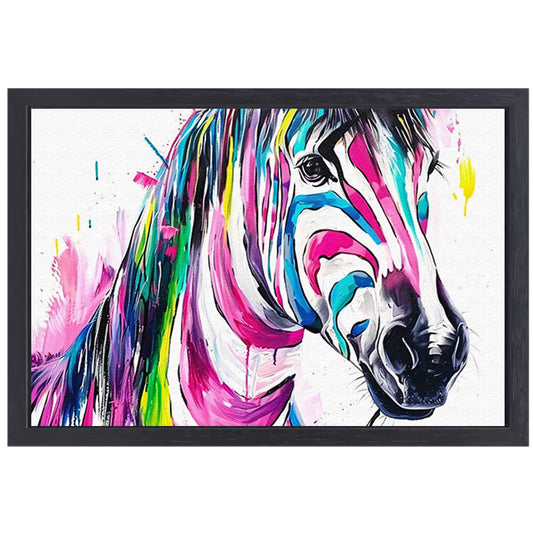 Kleurrijk abstract schilderij van een zebra canvas met baklijst