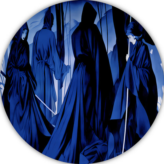 Etherische Figuren in Monochroom Blauw aluminium muurcirkel