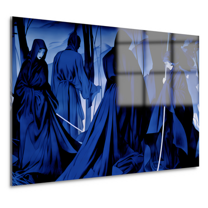 Etherische Figuren in Monochroom Blauw acrylglas