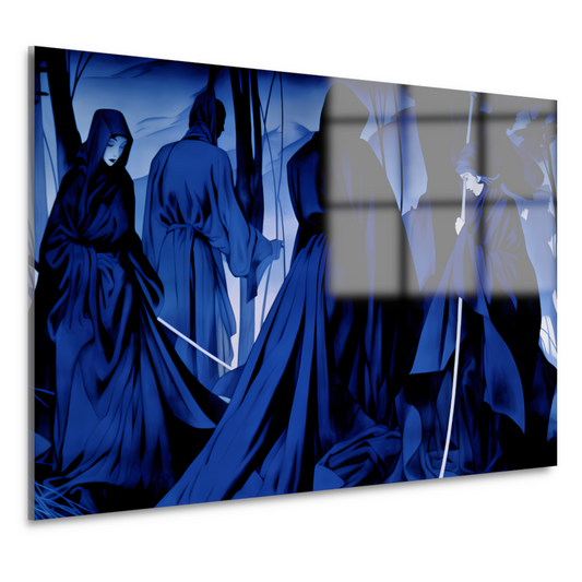 Etherische Figuren in Monochroom Blauw acrylglas