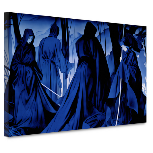 Etherische Figuren in Monochroom Blauw canvas
