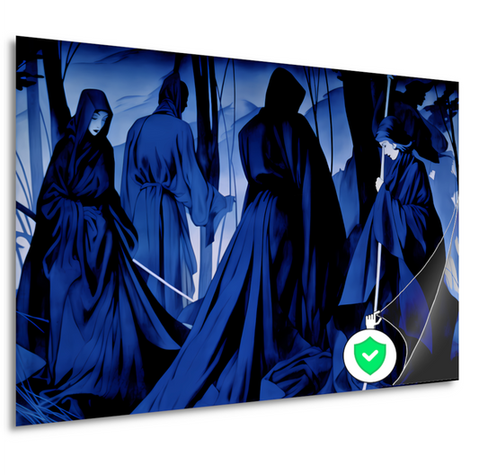 Etherische Figuren in Monochroom Blauw poster