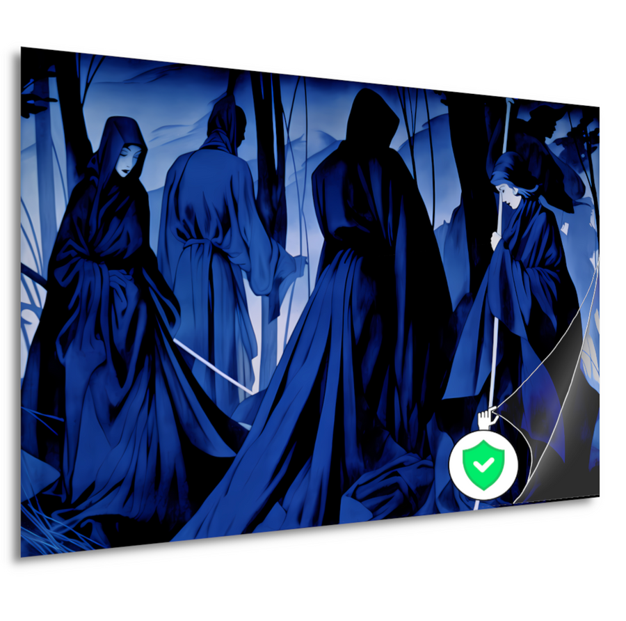 Etherische Figuren in Monochroom Blauw poster