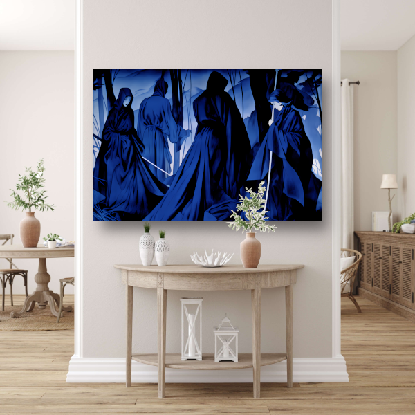 Etherische Figuren in Monochroom Blauw poster