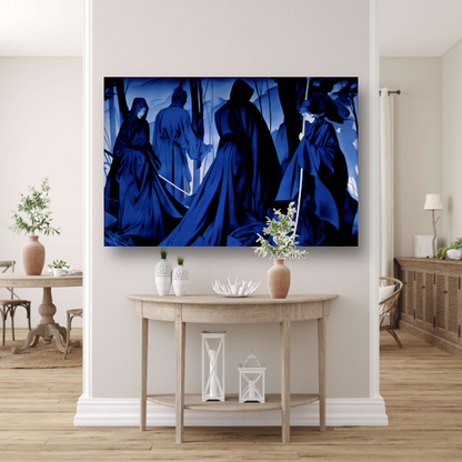 Etherische Figuren in Monochroom Blauw poster