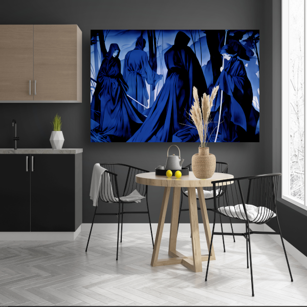 Etherische Figuren in Monochroom Blauw poster