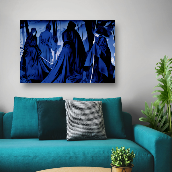 Etherische Figuren in Monochroom Blauw poster