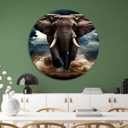 Olifant doorstaat woeste storm aluminium muurcirkel