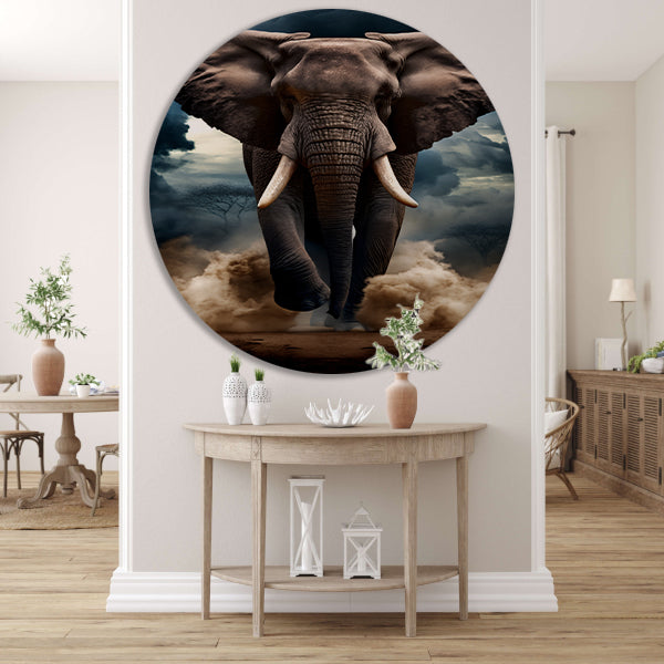 Olifant doorstaat woeste storm aluminium muurcirkel