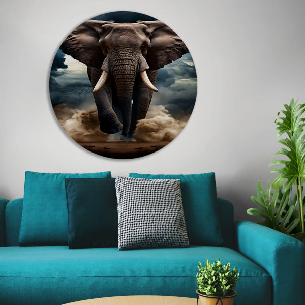 Olifant doorstaat woeste storm aluminium muurcirkel