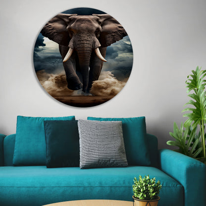 Olifant doorstaat woeste storm aluminium muurcirkel