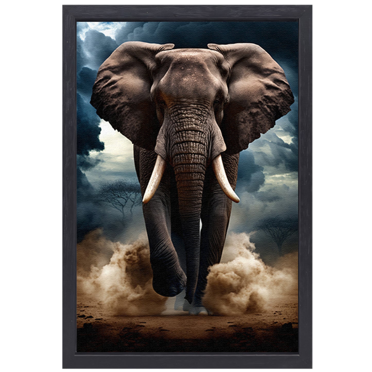 Olifant doorstaat woeste storm canvas met baklijst