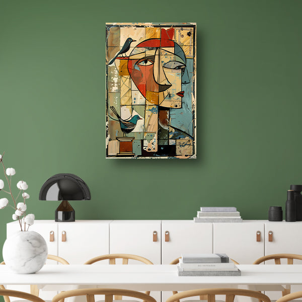 Abstracte vrouw met vogels poster