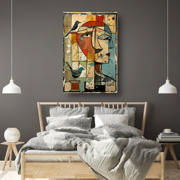 Abstracte vrouw met vogels poster