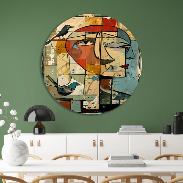 Abstracte vrouw met vogels forex muurcirkel