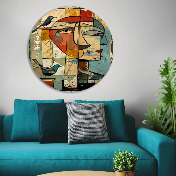 Abstracte vrouw met vogels forex muurcirkel