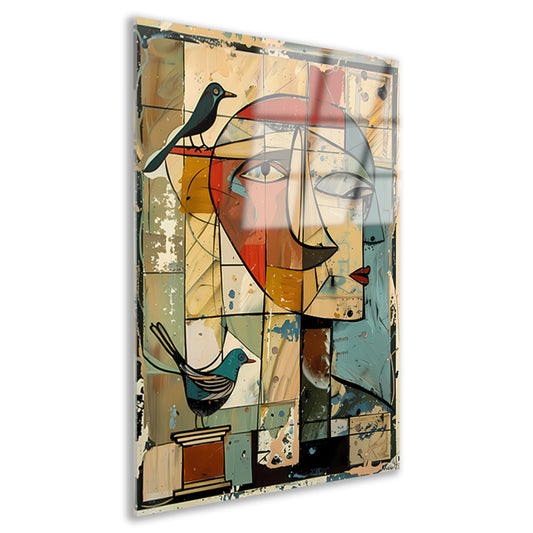 Abstracte vrouw met vogels acrylglas
