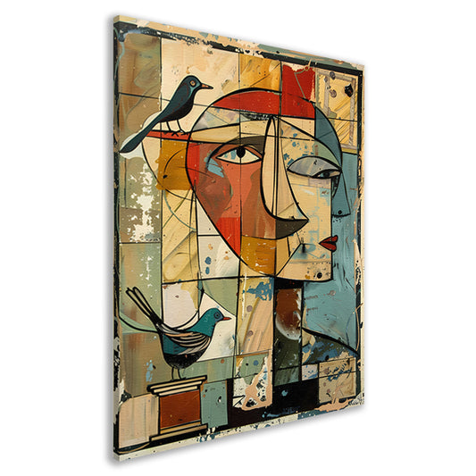 Abstracte vrouw met vogels canvas