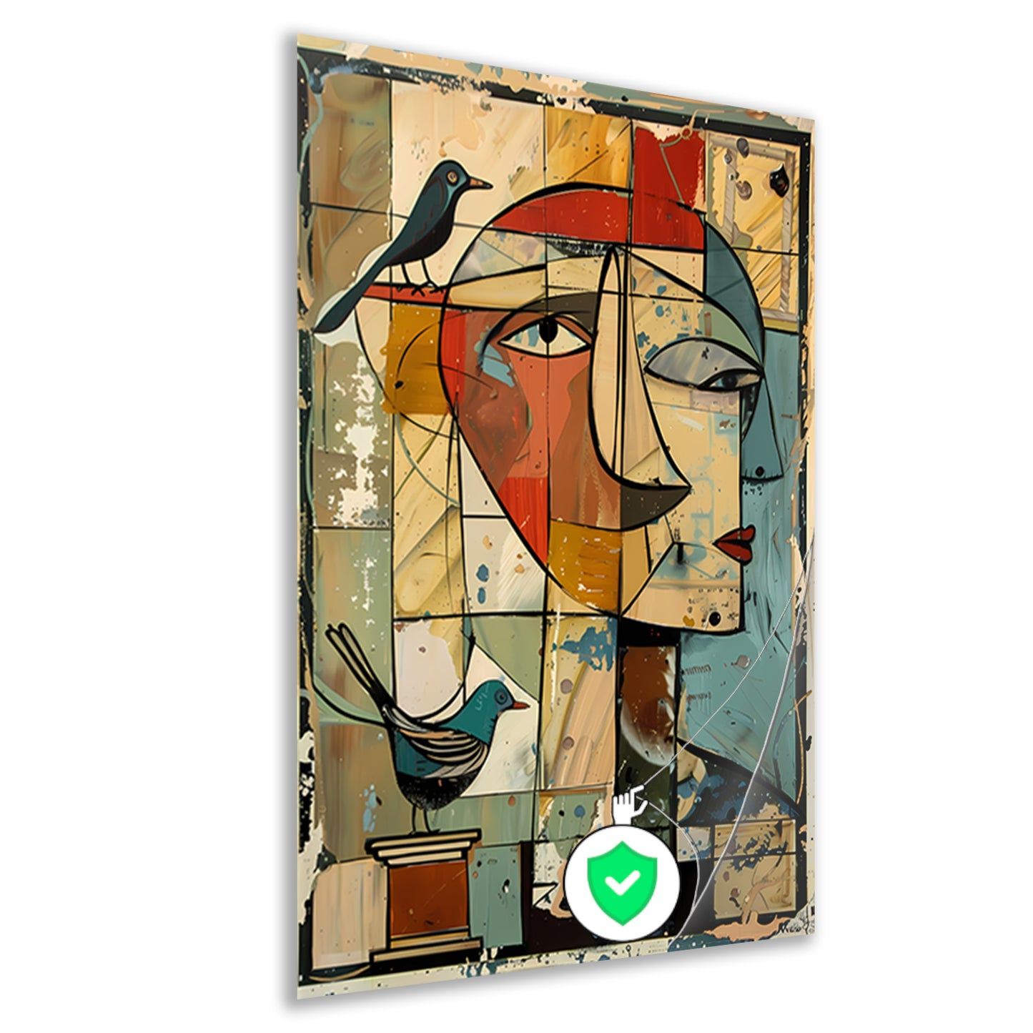 Abstracte vrouw met vogels poster